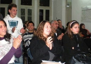 Audience clapping their part during performance of Steinmetz' Etude No. 2 for Piano and Audience, Nablus